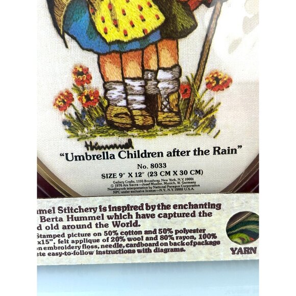 Gallery Crafts Hummel Stitchery Crewel Kit Frame Included 1976 Umbrella Children - Picture 5 of 16